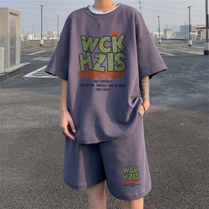 ！2025夏季新款男士华夫格短袖T恤套装学生一套HTZ92P50图片