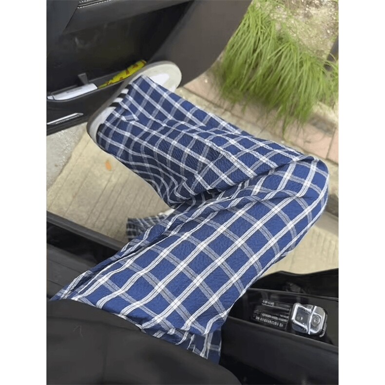 美式高街潮牌男女泡泡格子休闲裤直筒宽松慵懒显瘦阔腿休闲长裤子,男装休闲裤,电商A486