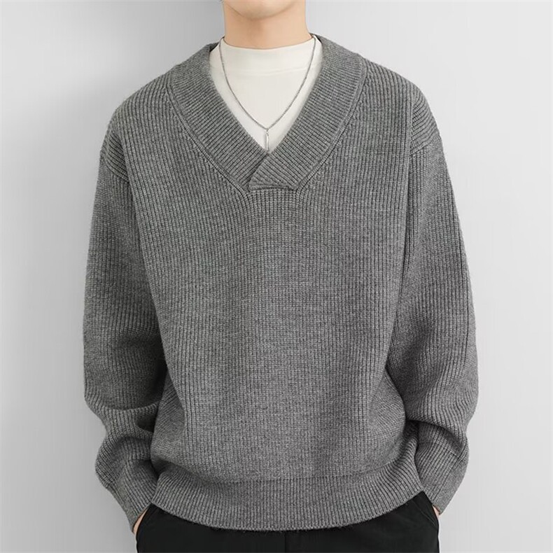 新款港风加厚内搭慵懒风纯色大V领针织衫上衣毛衣外套V29-P48网图，男装针织衫/毛衣，电商B245