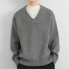 新款港风加厚内搭慵懒风纯色大V领针织衫上衣毛衣外套V29-P48网图，男装针织衫/毛衣，电商B245