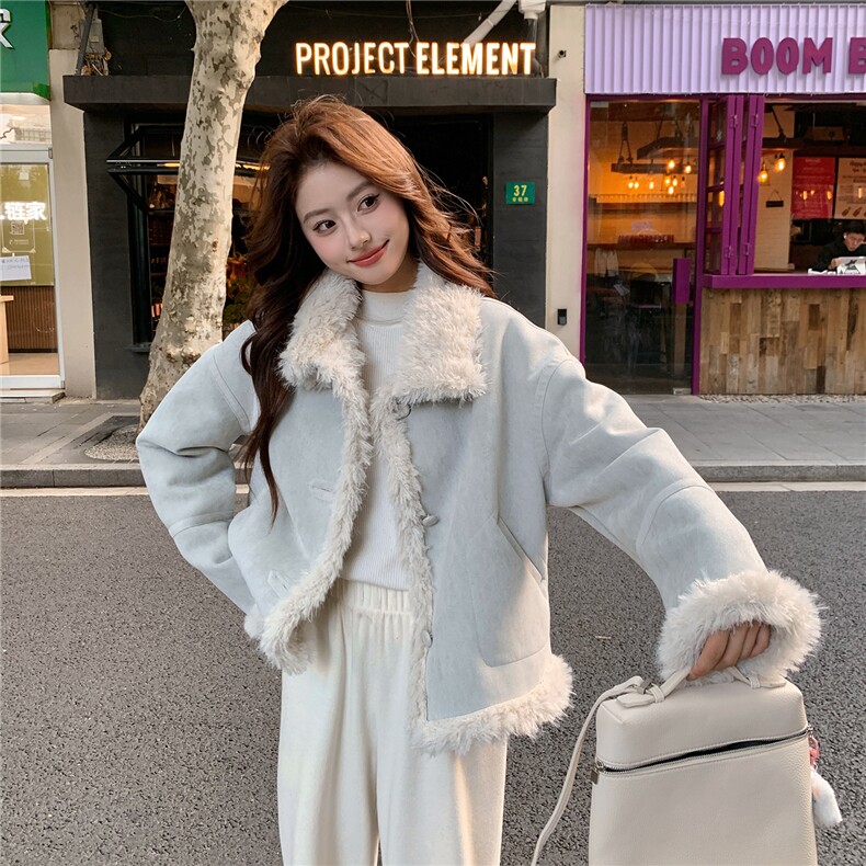 柔软加厚皮毛一体外套2610P205K308,女装短外套,2C029