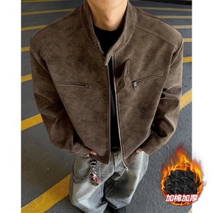 美式潮流皮衣外套男春秋季新款复古百搭拉链宽松机车服pu皮夹克潮,一百六斤的穿衣搭配图片
