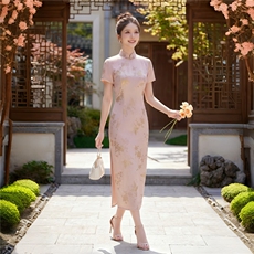 2026年夏季新品时尚气质提花香云纱品质真丝新面料中长款旗袍裙，女装汉服/婚纱/旗袍/礼服，媚琳依坊