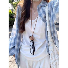 长袖衬衣外套蓝色格子衬衫女春秋慵懒风宽松休闲百搭上衣CS364，男装衬衫，星座1116A（原606A-3）