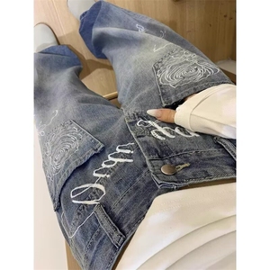 1506/QG1960/P53复古高级感拼接工装牛仔裤图片