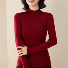 2025秋冬百搭时尚简约半高领长袖打底保暖修身针织衫，女装羊毛衫，凯思米羊绒