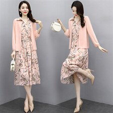 连衣裙通勤中腰套头淑女A型2021年春季时尚两件套，女装连衣裙，香水丽阁
