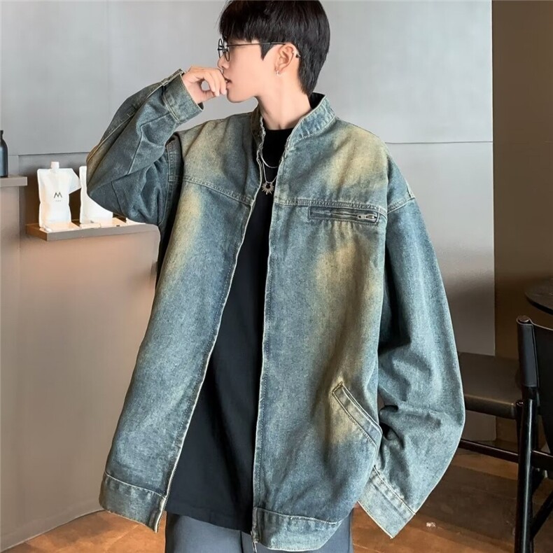 美式复古水洗工装牛仔外套男女春秋季Vibe风立领夹克JN88932-p68,男装工装外套,星座1008