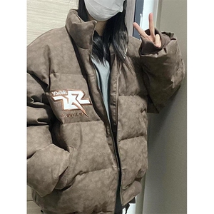 拉链慵懒男女百搭直筒型长袖流行棉衣街头简约立领棉服 MA26图片