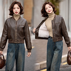 2025冬季新款现货时尚潮流小个子机车服加绒保暖皮衣外套，女装皮衣，1C078