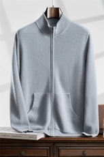 2024秋冬新款山羊绒男士立领纯色拉链口袋羊绒开衫，男装羊绒开衫，曼云男装羊绒