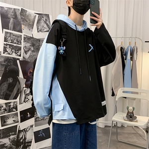7XL-M码 港风连帽卫衣男2023秋季新款加肥加大码拼色长袖上衣控79图片