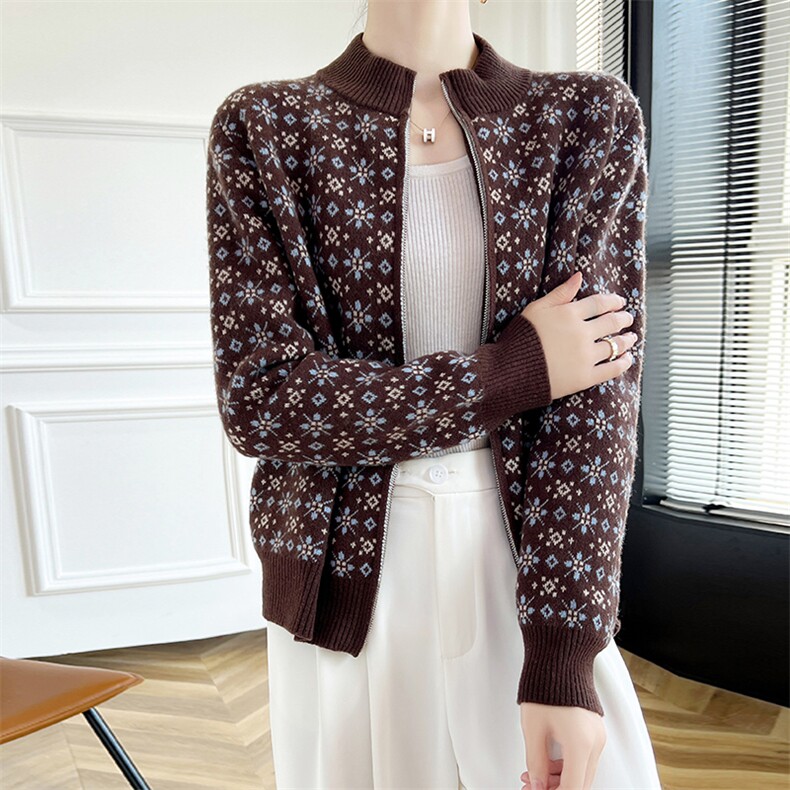 2026秋季新款长袖短款拉链羊毛开衫通勤百搭，女装羊毛衫，朝辰羊绒