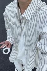 设计感日系条纹长袖衬衫男休闲衬衫复古上衣外套C2266-特价P45，男装衬衫，电商A007