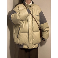 中性风黄灯毛线衣拼接PU皮棉衣男：聚酯纤维MY78756P140控198，男装针织衫/毛衣，星座227-7