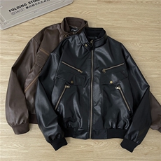 有货。皮衣夹克boxy廓形机车服外套潮W6930-P85，男装夹克，星座412-3