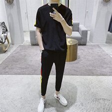 2021夏季短袖t恤长裤韩版潮流一套衣服休闲男装帅气套装DS140T，男装T恤，电商A102