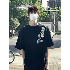 万针全刺绣解构设计260克重磅双纱纯棉高品质美式高街短袖T恤特39，男装T恤，电商A486