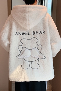 冬季新款宽松小飞熊刺绣羊羔毛棉服连帽棉袄棉衣 A071-1009-P120图片