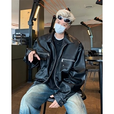 皮衣夹克男士韩版潮流高街拉链口袋宽松2025春季ins外套W6103-P72，男装夹克，星座412-2