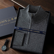 2025年秋季套头羊绒宽松常规半高拉链，男装羊绒套衫，曼云男装羊绒