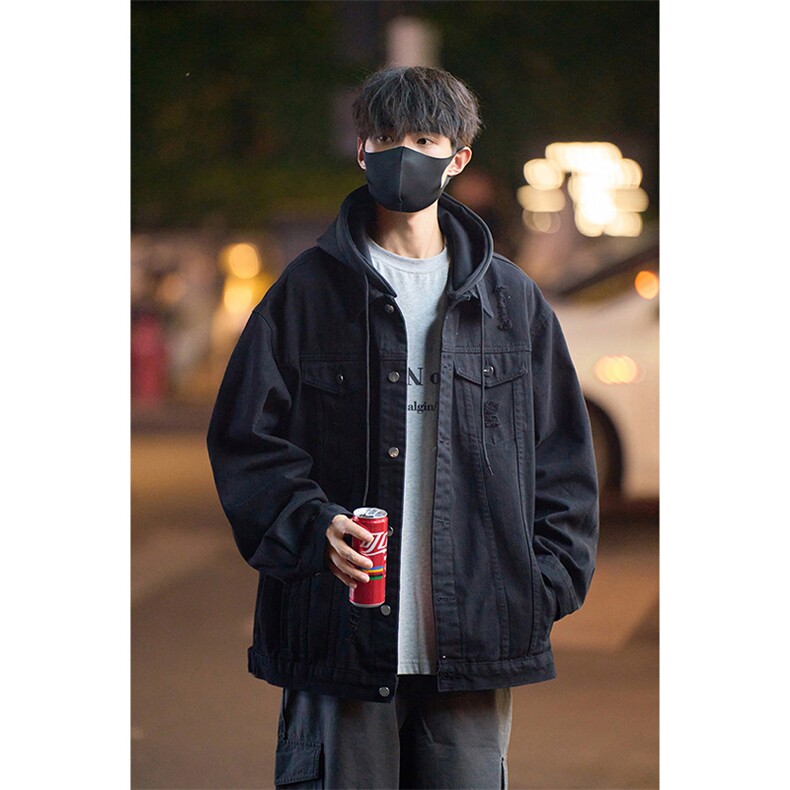2025秋季男士港风大码假两件连帽牛仔夹克外套JK739-P75118,男装夹克,星座912-1（原星座914-5）