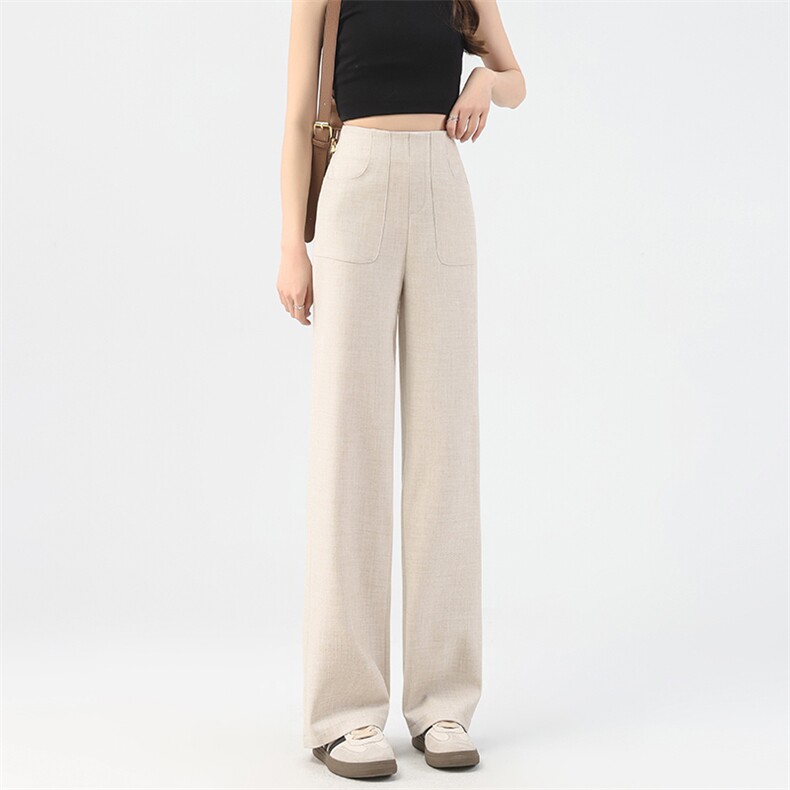 亚麻阔腿裤女春夏季薄款高腰垂感老钱风西装直筒棉麻休闲裤，女装休闲裤，云美莎专业女裤-全店现货