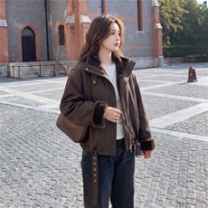 2026年冬季新款加厚绒外套女短款毛毛拼接外套女，女装短外套，微微衣阁