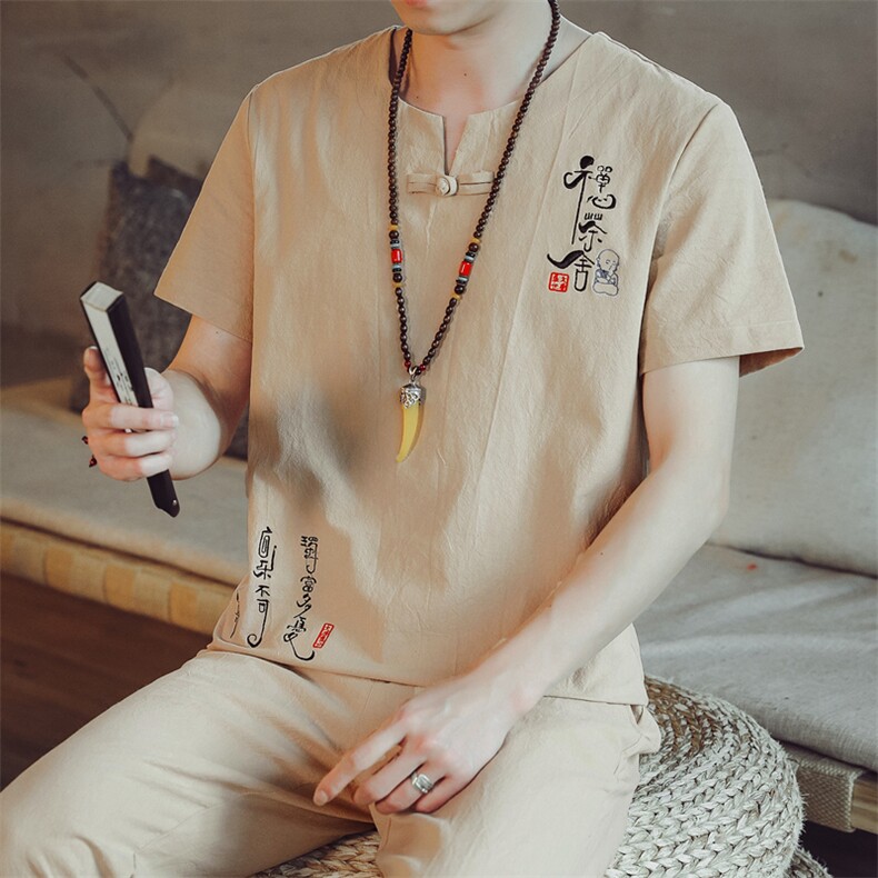 夏季套装男士两件套风复古唐装名族风T恤A334-TZ015-P50图片