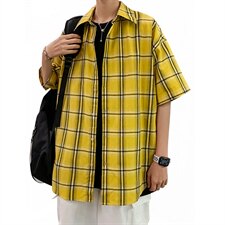 21年夏季短袖衬衫男宽松落肩港风格子衬衫男DS-C407-CS307-P35，男装衬衫，电商C323-1