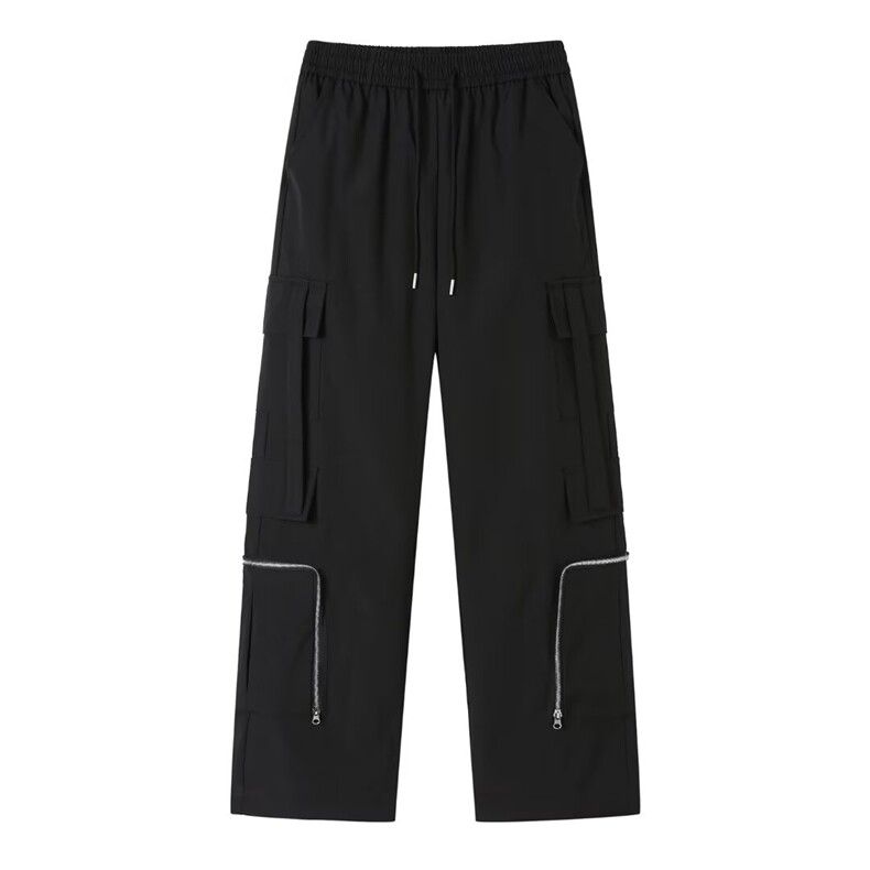 港风秋款男工装裤拉链大口袋织带直筒长裤加大码S-5XLh10091P50,男装工装外套,星座1013-1