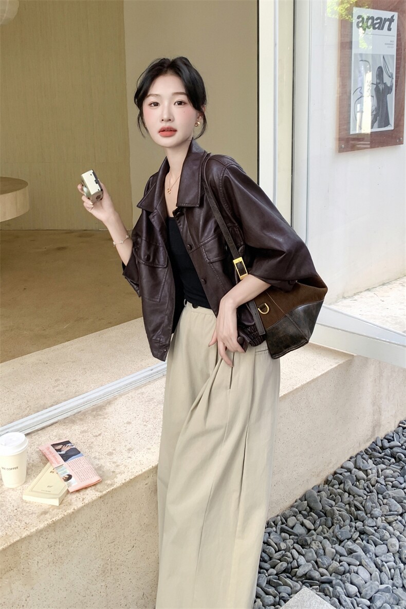 有货棕红色皮衣短外套5214P155K228,女装短外套,2C176