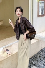 有货棕红色皮衣短外套5214P155K228，女装短外套，2C176