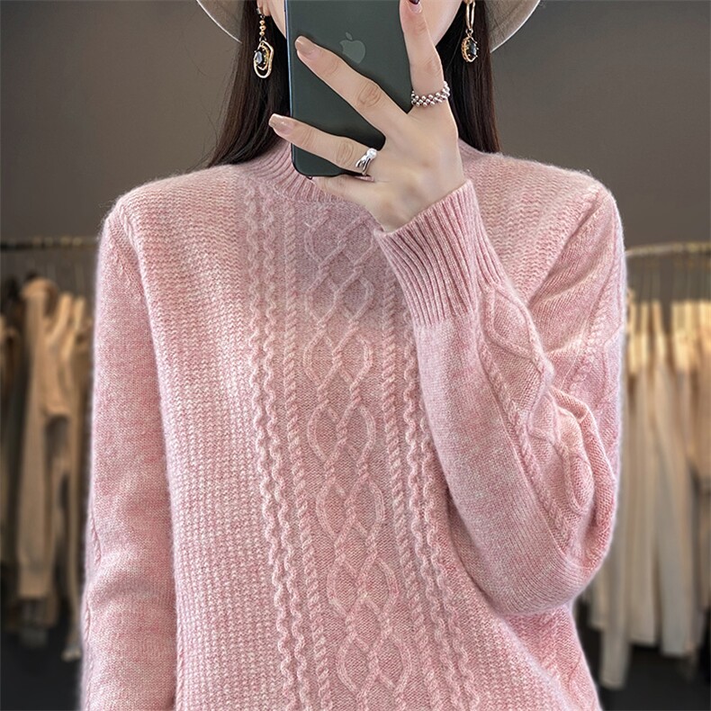秋冬新款半高领女时尚纯色简约百搭羊毛针织衫毛衣,女装羊毛衫,暖圣羊羊绒