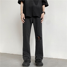 破洞牛仔裤男款夏季薄款美式高街vibe宽松休闲长裤N01651-P40，男装牛仔裤，星座308B-1