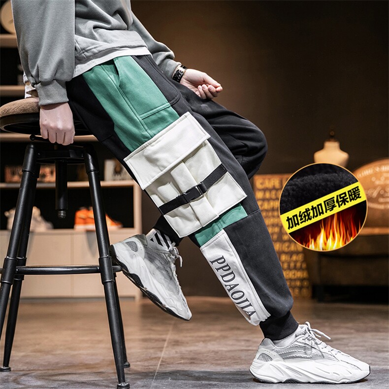 2019冬季新日系男拼接工装束脚加绒加厚长裤休闲裤K2871-P75,男装休闲裤,电商A001