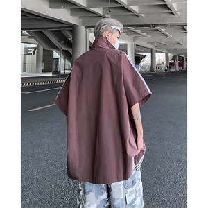 2024夏季新款港风日系复古宽松版条纹翻领短袖衬衫男潮 ZC727-P40图片