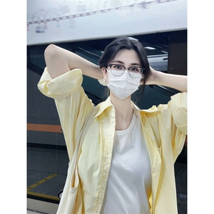 TC542-P45条纹Polo领衬衫女夏季防晒衬衣宽松休闲开衫中长款上衣图片