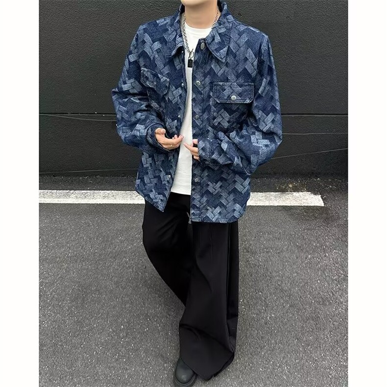 美式复古水洗做旧牛仔外套男秋春季宽松百搭立领长袖夹克2025新款,男装工装外套,星座516A