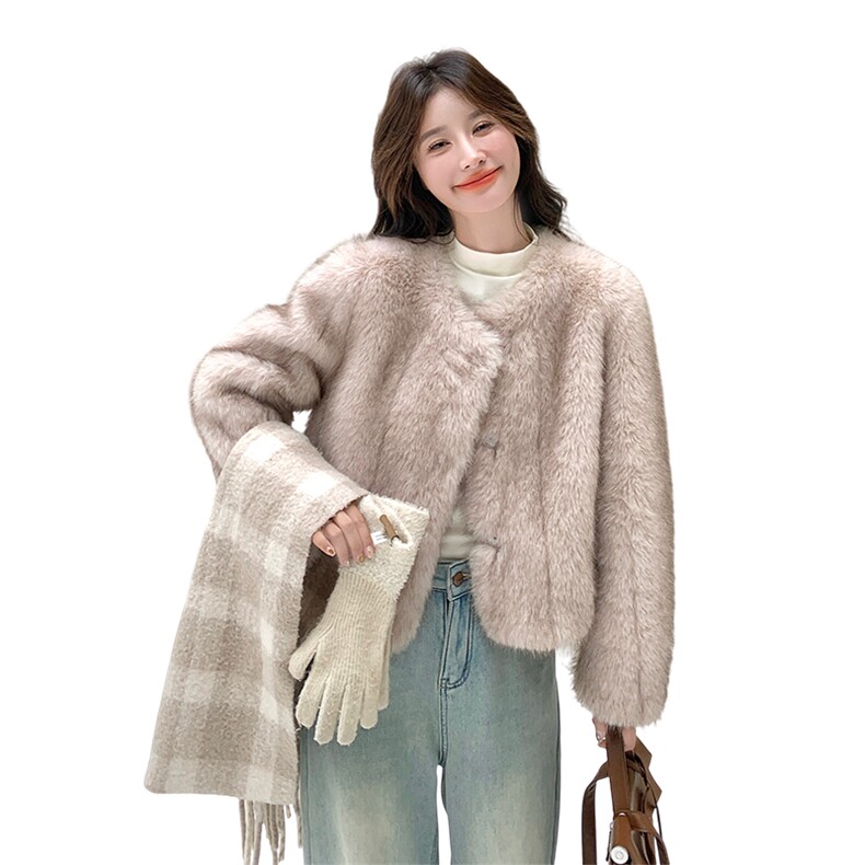 现货主推2025冬季新款时尚环保皮草毛毛外套女短款1510-P165K258,女装皮草,欣美人