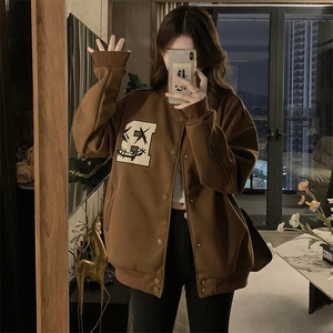 A340-P100 拼接美式复古夹克棒球服春季年新款oversize工装外套图片
