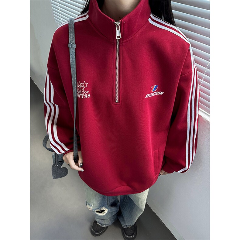 主推美式半拉链复古学院风球衣中性卫衣宽松外套男女G1092P68,女装短外套,电商A339