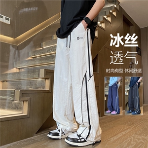 夏季新款潮流条纹冰丝透气运动宽松休闲裤B315-K24220-特p35控68图片