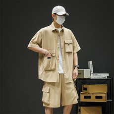 短袖衬衫男新款夏季薄款透气搭配一套短裤宽松翻领衬衣TZ077-P88，男装牛仔裤，星座308B-2
