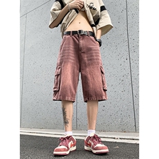 B221美式ins高街小众夏季重工艺工装牛仔短裤LK24177-P60控78，男装牛仔裤，电商B221