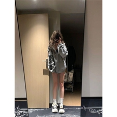 美式复古哥特风十字架刺绣外套女春秋情侣小众高街华夫格开衫卫衣，女装短外套，星座506A
