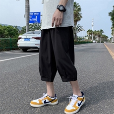k161P25外景冰丝裤纯黑百搭宽松休闲收口七分裤哈伦裤夏装薄款，男装休闲裤，电商A026-1