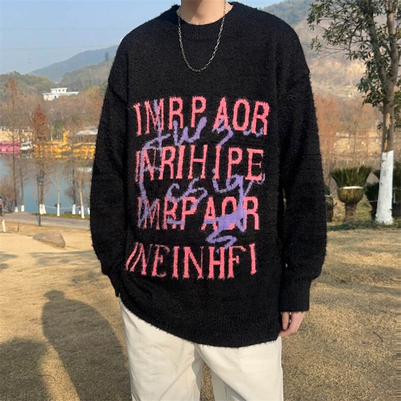 B292-P60春季新款慵懒风宽松针织衫美式潮牌字母提花毛衣男,男装针织衫/毛衣,星座512-6