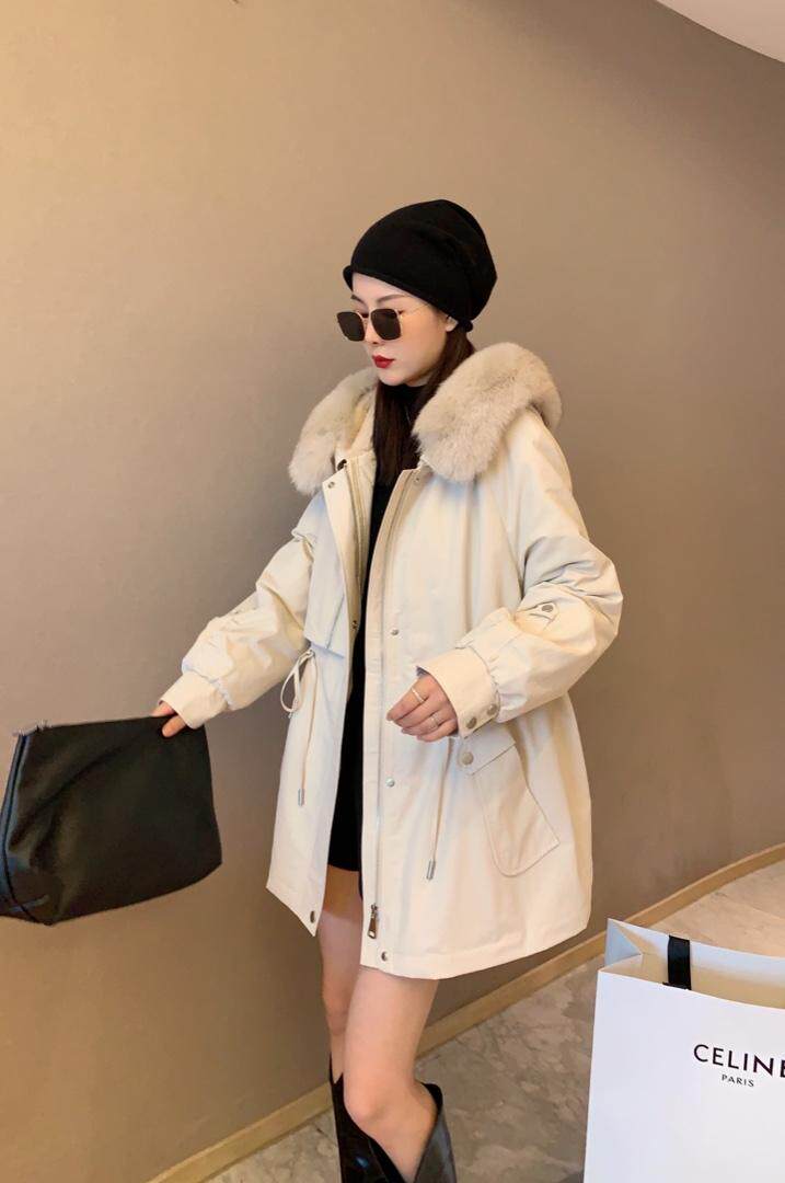 【现货】冬季新款宽松显瘦加绒保暖狐狸大毛领连帽中长款派克服，其它，名怡