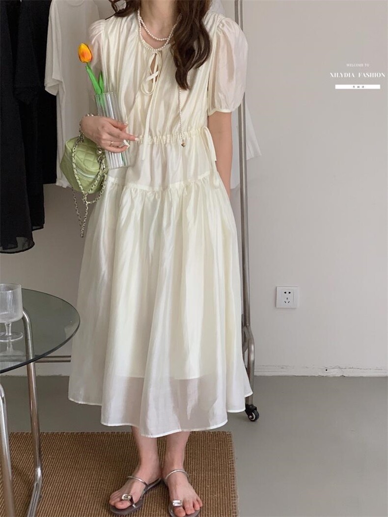法式泡泡袖连衣裙夏季设计感小众温柔高级感初恋裙子,女装连衣裙,香丽迪1
